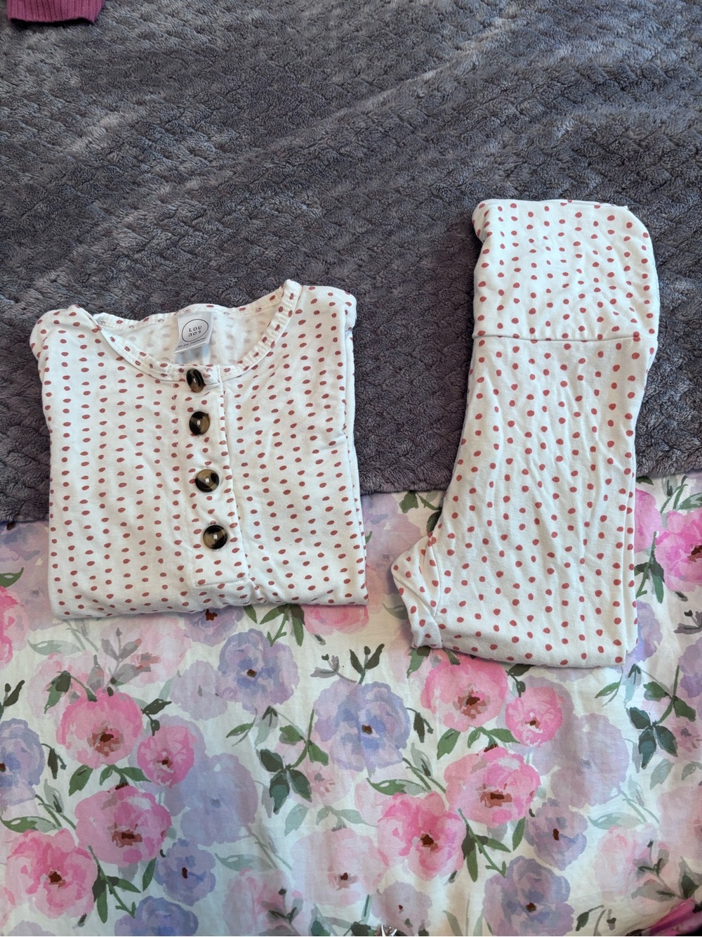 Lou Lou & Company White Pajama Set with Pink Dot Print. 12-24 Months.